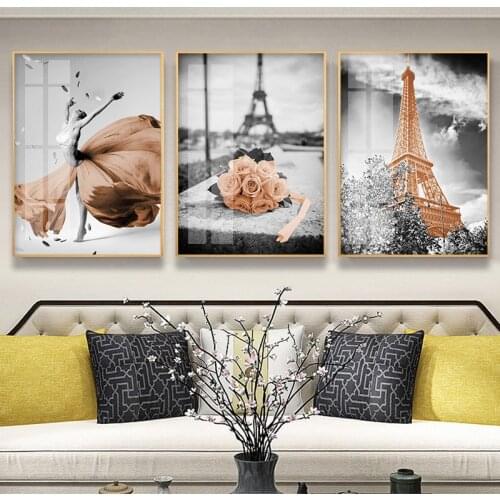 Tower home decoration sofa background wall modern minimalist Nordic style black and white frameless printing canvas mural core