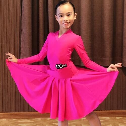 Children Latin Dance Dress Girls' Professional Competition Clothes Wear Performance Samba ChaCha Costume Rose Pink Skirt BL4863