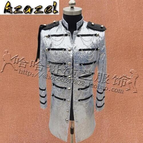 Men Nightclub rocker star sequins show coats England Style Long Slim Blazer jackets long trench coat male suit Singer Costume