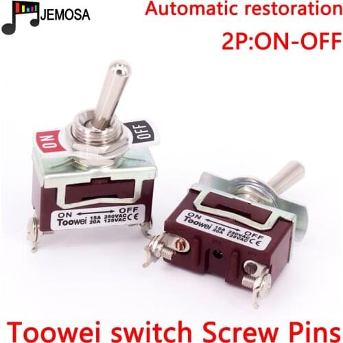 1PC Toowei 2pins momentary toggle switch (ON)-OFF 15A 250V/ 20A 125V SPST/ Assembly hole 12mm/ Scraw contact AC Power Switch