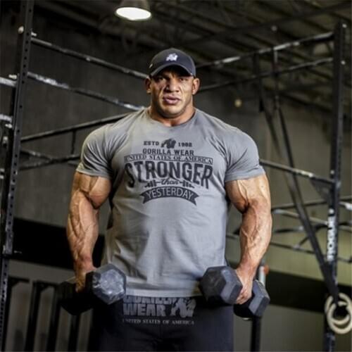 Muscle fitness leisure sports fashion T-shirts High stretch breathable quick-drying Gyms Outdoor short sleeve tee print tops