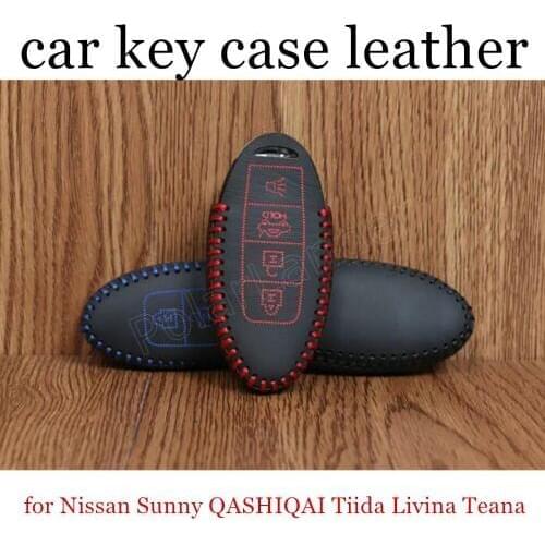 Only Red hot sale fashion Car key cover case hand sewing leather car key case for Nissan Sunny QASHIQAI Tiida Livina Teana