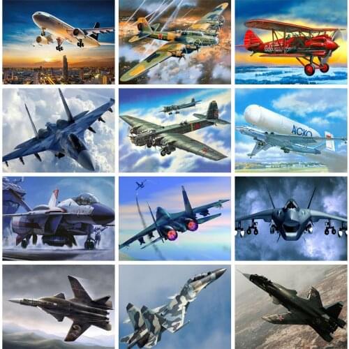 HUACAN Diamond Painting Full Round Square Aircraft Diamond Embroidery Cross Stitch Landscape Rhinestones Mosaic Handmade Gift