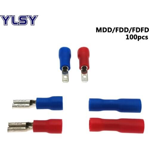 2.8mm Insulated Crimp Terminals Male Female MDD FDD FDFD 1.25-110 Electrical Wire Cable Connector Ferrules 0.5-1.5mm² 100Pcs