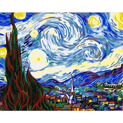 Frame DIY 40X50CM Painting By Numbers Van Gogh Starry Sky Picture By Numbers Landscape Wall Art Acrylic Paint for Home Decor Art