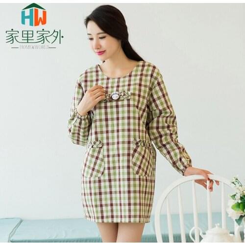 Korean version of the kitchen oil-proof cute waterproof apron smock fashion home with pocket long sleeve sleeve suit