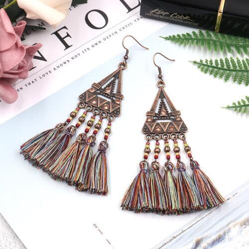 Creative New Fashion Bohemia String Beads Long Geometric Triangle Tassel Earrings