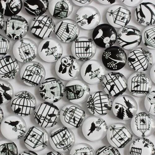 12mm Mixed Style Bird Round Glass Cabochon Flatback Photo Dome Jewelry Finding Cameo Pendant Settings 50pcs/lot (K04449)