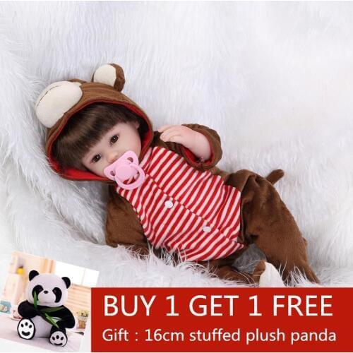 43cm Bebe Reborn Silicone Baby Dolls Lifelike Newborn Girl Monkey Clothes Babies Juguetes Brinquedos Buy 1 Get 1 free gift