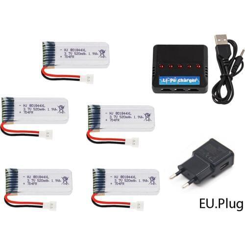 3.7V Lipo Battery with EU Charger for Hubsan H107P RC Camera Drone Accessories 801844 3.7V 520mAh 1S 25c 1.9Wh Battery for H107P