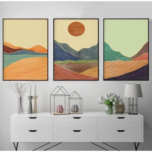 Minimalist Abstract Landscape Painting Poster Sun Pumping Wall Art Canvas Painting and Printmaking Living Room Home Decoration