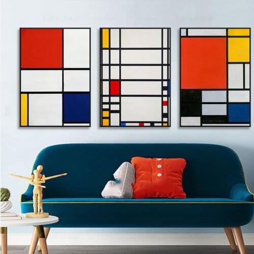 Mondrian Color Block Art Poster Interior Abstract Canvas Print Painting On The Wall Pictures for Living Room Hotel Porch