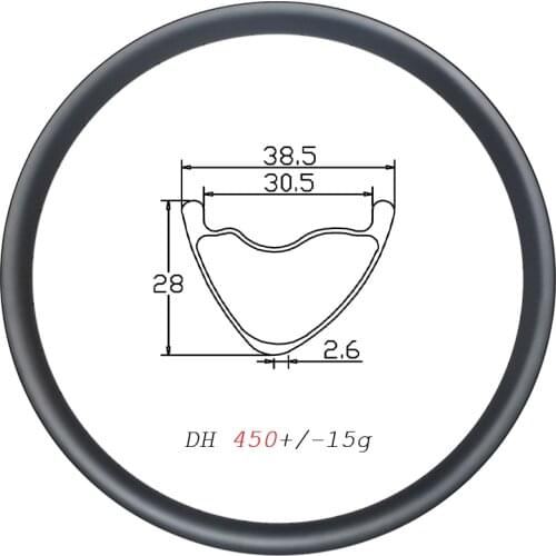 MTB DH 450g 38.5mm wide Asymmetric carbon rim 29er tubeless disc 28mm deep clincher downhill mountain wheel V shape 24H 28H 32H