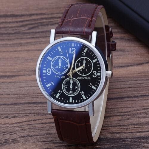 Three-Eye Mens Watch Quartz Female Watch BlueRay Glass Leather Belt Sports Black Mens Wrist Watch Clock 2020 Mens Gifts