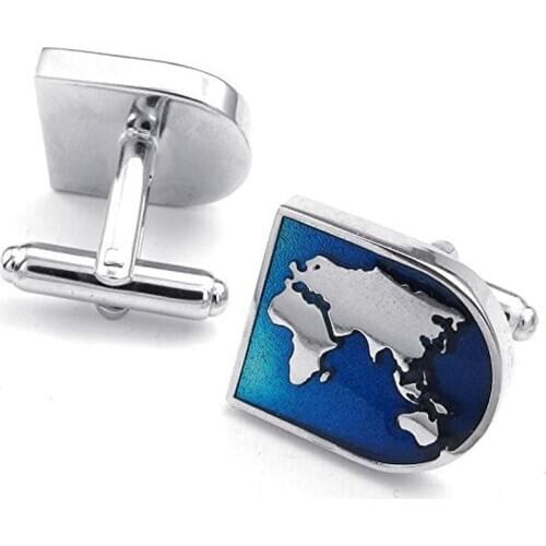 Vintage Blue Nautical Earth French Cufflinks Studs Metal Shirt Business Cuff Links Gift for Mens Wedding Jewelry Men Accessories