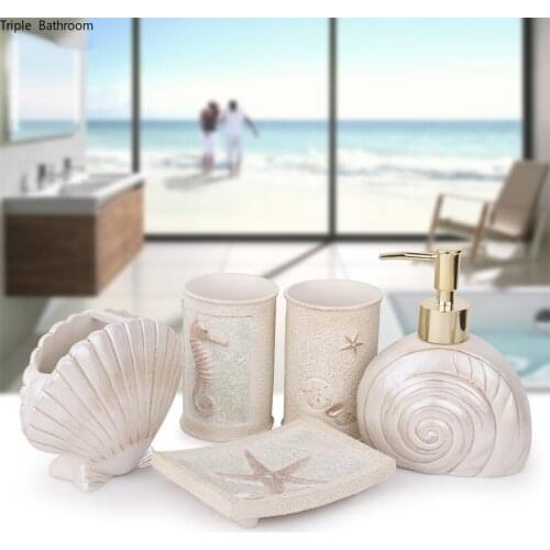 Five Piece Set Shell Shape Ceramic Toiletries Bathroom Set Mouth Cup Toothbrush Holder Soap Dispenser Soap Dish Accessories
