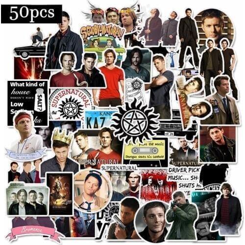50Pcs SUPERNATURAL TV Movie Handsome Waterproof Sticker For Fans Luggage Skateboard Phone On Laptop Moto Bicycle Wall Guitar F5