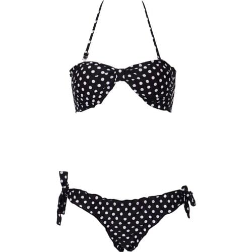 2021 newest fashionable Summer Women Padded Bikini Halter Bandeau Bra Low-Waist Briefs Polka Dot Ruffle Swimsuit