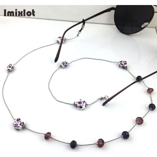 Novelty Chic Flower Beads Eyeglass Chains Sunglasses Necklace Crystal Beaded Glasses Chain Eyewears Cord Holder Neck Strap Rope