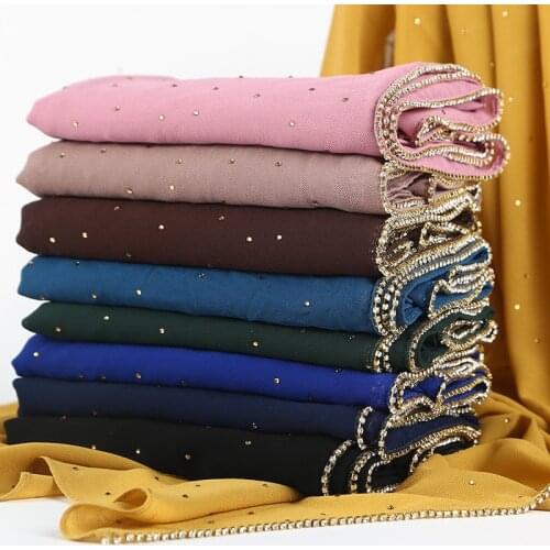 New spring women scarf 70*180cm muslim chiffon hijab scarf beaded headscarf islamic long head scarves foulard femme musulman