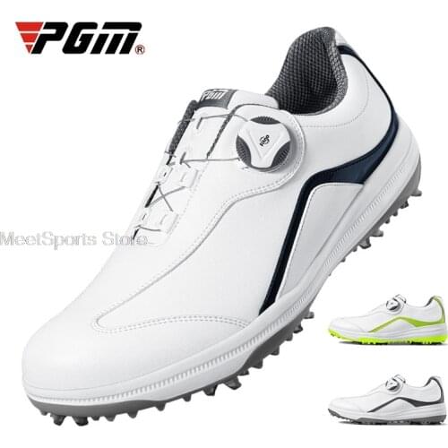 Pgm Men Golf Shoes Knob Buckle Laces Breathable Sneakers Man Waterproof Sports Trainers Anti-Skid Spikes Golf Ball Patent Shoes