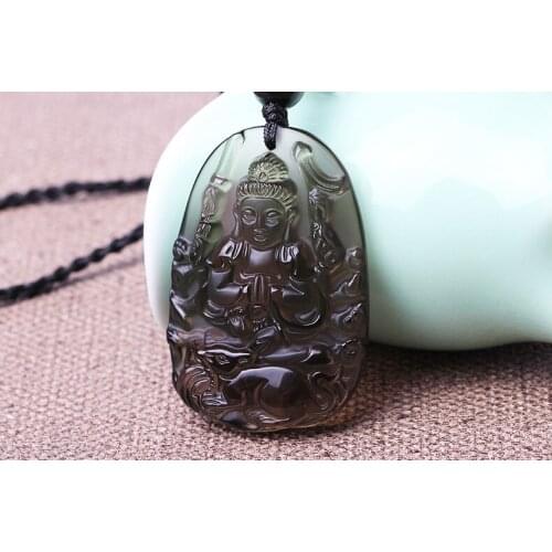 A new spot twelve zodiac the life natural ice Obsidian Buddhist patron saint Avalokiteshvara Pendant