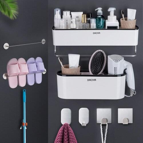 Bathroom Shelf Shower Caddy Organizer Wall Mount Shampoo Rack With Towel Bar No Drilling Kitchen Storage Bathroom