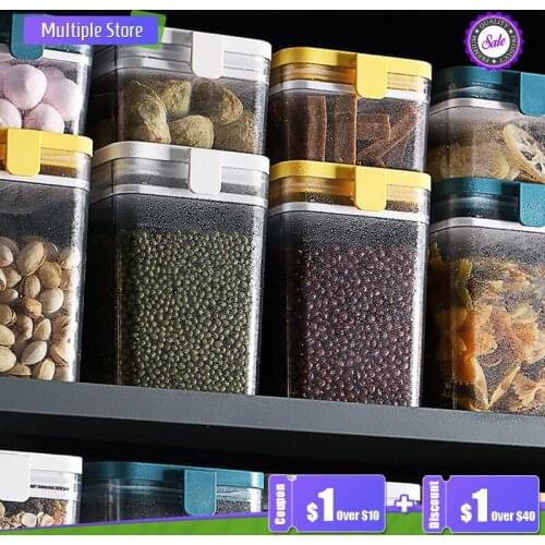 Transparent Sealed Food Storage Airtight Cereal Plastic Container Box Organizer Kitchen Containers Household Items Jar Spices