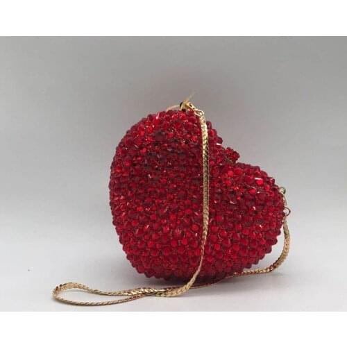 Luxury Bling Diamond Crystal Heart Shape Red Small Purses Evening Bags