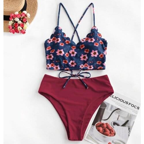 Sexy Women Bikini Set Flower Printing Bathing Suits Swimwear Push Up Triangle Swimsuits Beachwear Maillot De Bain Femme