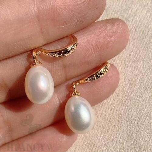 White Drops Baroque Pearl Earring 18k Zircon Hook Cultured Mesmerizing Jewelry Wedding Women Irregular Earbob Party Dangle