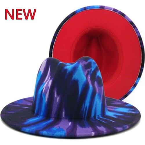 High contrast color top hat fedora hat faux wool felt hat womens autumn new big brim hat mens black purple cool Panama hat