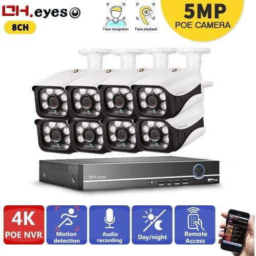 OH.Eyes 8CH 4K Ultra HD POE Network Video Security System 8MP H.265+ NVR With 8pcs 5MP Weatherproof IP Camera CCTV Security Kit
