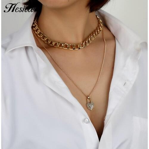 Rhinestone Love Pendant Necklace New Multilayer Hesiod Fashion Chain Gold Plated Color Party Charm Jewelry Accessories For Women