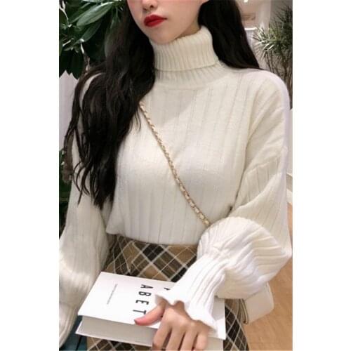 High Collar Sweater Womens New Autumn And Winter Black Loose And Lazy Knitting Top