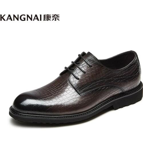 KANGNAI Dress Shoes Men Formal Shoes Genuine Leather Round Toe Lace Up Male Wedding Business Derby