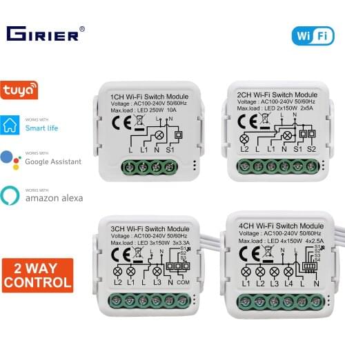 Tuya Wifi Smart Switch Module Supports 2 Way Control, App Remote Control DIY Light Breaker 100-240V Work with Alexa Google Home