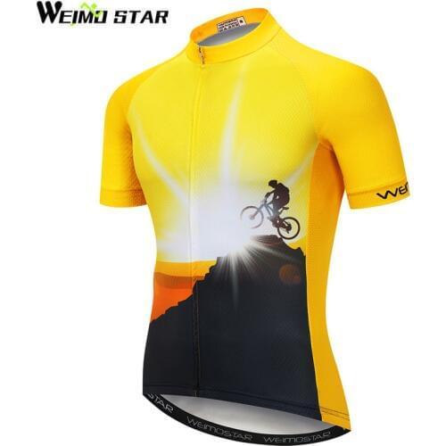 Weimostar Yellow Bike Team Cycling Jersey Summer Mountain Bicycle Jersey Shirt Maillot Ciclismo Road Racing mtb Bike Jersey Tops