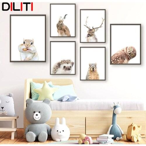 Funny Nursery Wall Art Grimace Animal Bunny Deer Owl Squirrel Canvas Painting Nordic Print Poster Picture Baby Room Decor
