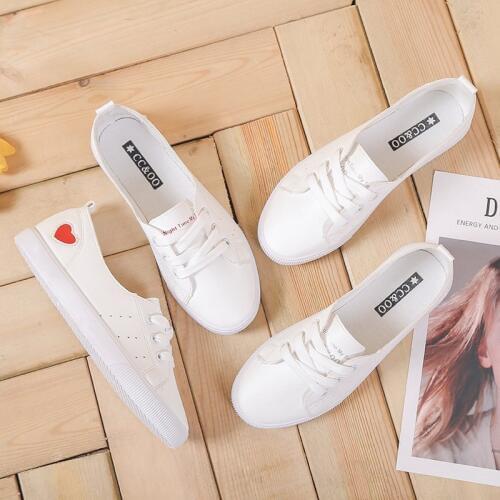 2018 New Arrive Solid Color Female Shoes Embroidery Heart Shaped Shoes Woman PU Leather Casual Lace-Up Women Girls Sneakers