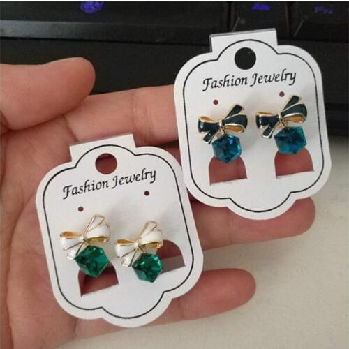 Sweet Bowknot Crystal Water Cube Earrings Ear Clip On Earrings No Pierced Ear Cuff Women Party Wedding Jewelry Gifts