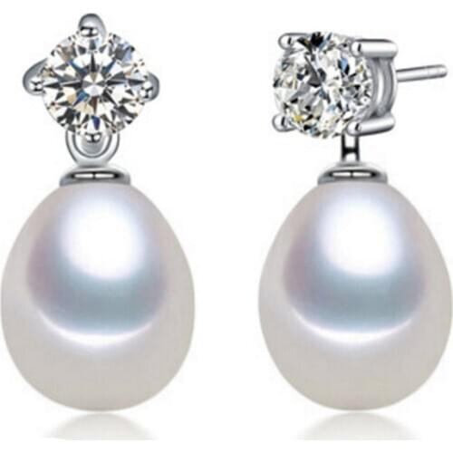 Genuine Fashion Pearl jewelry for women S925 Sterling Silver 8mm Natural Pearl Drop Earrings Free shipping