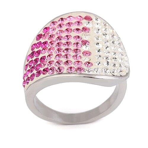 Colors Changing Water Drop Pink Women Wedding Ring Wholesale Fashion Stainless Steel Rings Crystal Jewelry