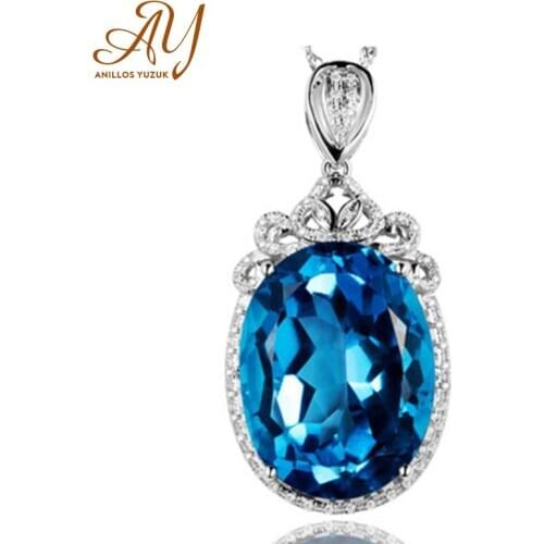 Anillos Yuzuk Silver 925 Sterling Fine Jewelry Pendant Elegant Oval Topaz Blue Wedding Luxury Bijoux Necklace Pendant With Chain