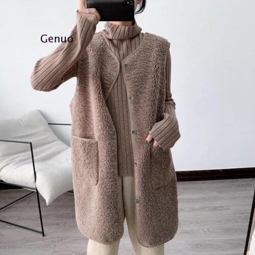 Vest Waistcoats Women Winter Single-Breasted Leisure Lambswool All-Match Elegant Sleeveless Chic Womens Pockets New Stylish Ins