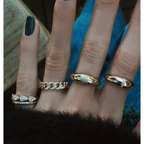 Gold color fashion women finger jewelry micro pave 5A cz starburst star signet dome ring