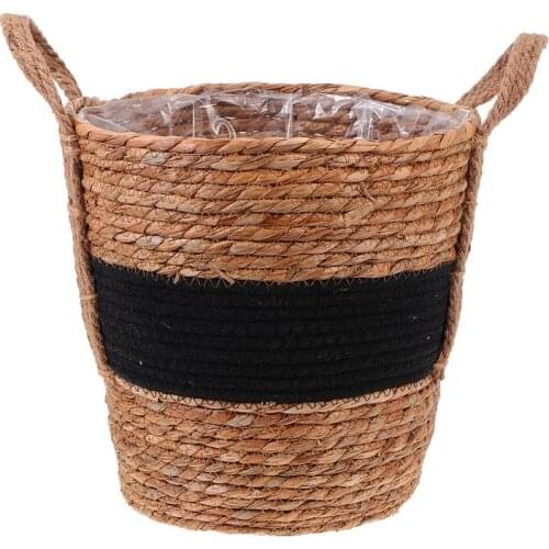 1pc Office Storage Bucket Woven Storage Basket Sundries Holder Trash Can