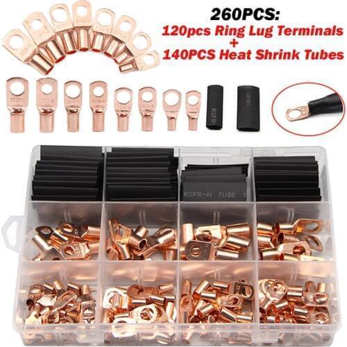 120CPS Car Auto Copper Ring Lug Battery Terminal Wire Crimp Connector lug terminals Assortment Bare