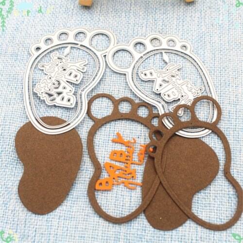 2Pcs baby foot dies metal Cutting Dies Cute foot letters Stencil Die Cut Scrapbooking Christmas Craft Stamps dies cutting