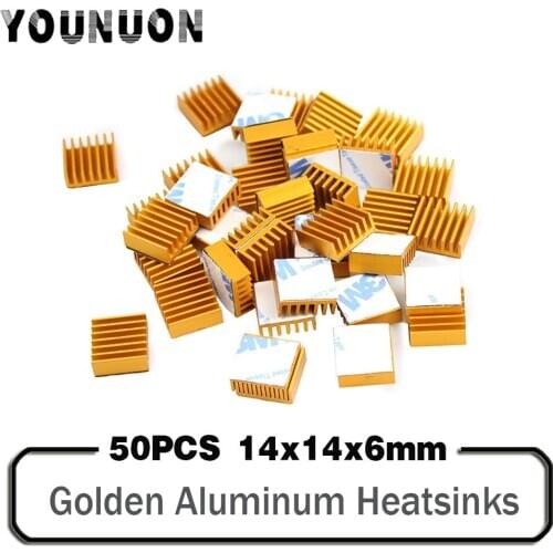 50Pcs YOUNUON 14x14x6mm Golden Aluminum Heat Sink Radiator Heatsink,Electronic Chip Cooling Radiator Cooler for IC MOSFET SC